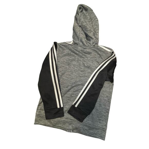 BOYS GRAY LONG SLEEVE ZIP UP ADIDAS HOODED SWEATSHIRT WITH STRIPES DOWN SLEEVES - Picture 2 of 3